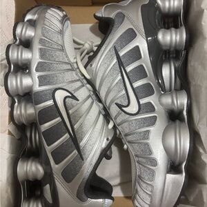 Nike Metallic Silver and Summit White Shox TL Print